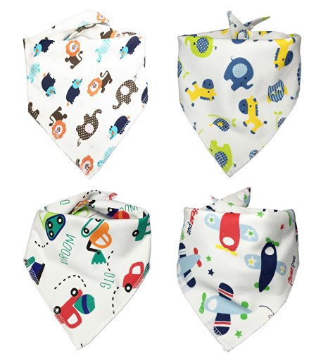 Baby Bandana Drool Bib - 4 Pack baby bibs and burp cloths with Snaps - Soft Absorbent Infant and Toddler Accessories - Perfect Baby Gift Set for Drooling,Feeding,Teething Use for Boy and Girl Use