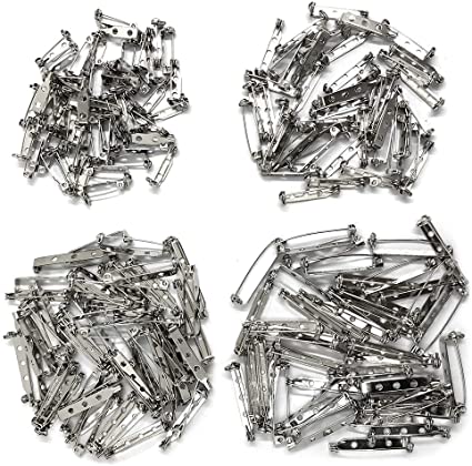 200 Pieces Pin Backs, Sonku Brooch Pin Backs Safety Clasp Bar Pin for Craft Project Corsages DIY Brooch Jewelry and More-4 Sizes(Silver)