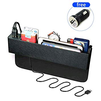 Car Seat Gap Filler, Car Seat Side Pocket with 2 USB Charging Hubs for Cellphones,Keys,Cards,Wallets,Coins, 1 Pack（12.2 x 3.6 x 3.5 inches ） ​