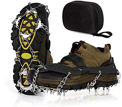 Unigear Ice Cleats, Snow Traction Cleats Crampons for Shoes and Boots with 19 Stainless Steel Spikes for Walking, Hiking, Fishing and Climbing