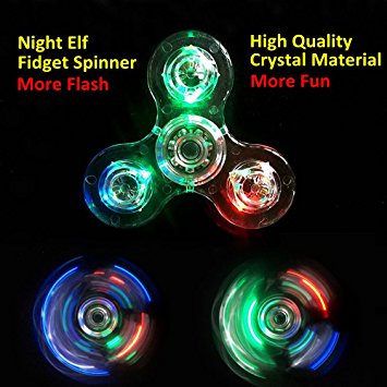 Crystal LED Hand Spinner Tri Fidget Tri-Spinner Glow in the Dark 3 Modes Light Up EDC Focus/Anxiety Toy for Kids/Adults