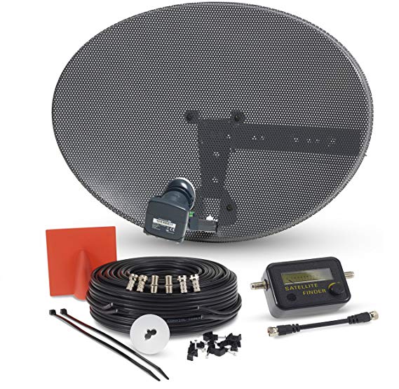 SSL Satellite Dish Kit for SKY/Freesat/Astra/Polsat/Hotbird/Full HD, Latest MK4 dish with Quad LNB,5m Twin Black Cable,Signal finder,Brackets,Bolts, F Connectors & instructions