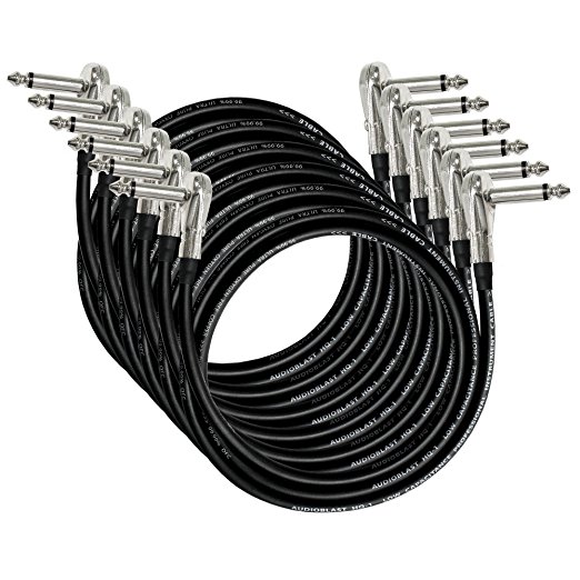 6 Units - 4 Foot - Audioblast HQ-1 - Ultra Flexible - Dual Shielded (100%) - Instrument Effects Pedal Patch Cable w/ ¼ inch (6.35mm) Low-Profile, R/A Pancake Type TS Connectors & Dual Staggered Boots