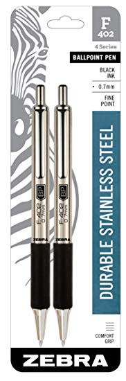 Zebra F-402 Retractable Ballpoint Pen, 0.7mm, Black 2 Pack (29212)