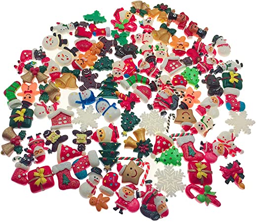 SIX VANKA 100pcs Miniature X'Mas Christmas Decoration DIY Flatback Resin Jingle Bell Sock Craft Embellishment Sets