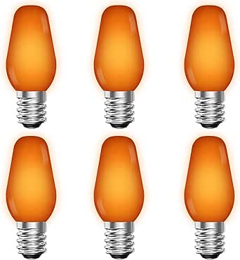 LUXRITE C7 LED Orange Replacement Light Bulbs for String Lights, 0.5W, Shatterproof Colored Candelabra Bulb, Enclosed Fixture Rated, UL, E12 Base, Indoor Outdoor, Halloween, Holiday, Party (6 Pack)