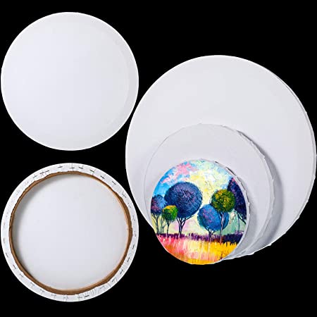 6 Pieces Pre Stretched Canvas Round Canvas Boards for Painting Canvas Panel Boards 6-12 Inch Art Stretched Canvas, Acrylic Pouring, Acid-Free Blank Canvas Panels for Hobby Painters Beginners (White)