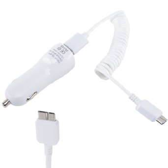 TecBillion Retractable Coiled Car Charger Adapter for Samsung Galaxy S5, SV SM-G900, Samsung Galaxy Tab Pro, Samsung Galaxy Note 3-White