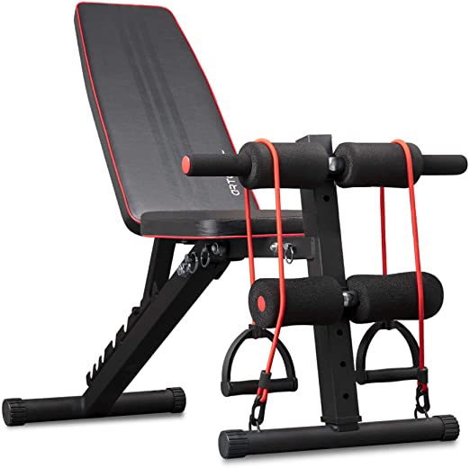 arteesol Weight Bench – Adjustable Weight Bench Workout Bench Exercise Bench with Elastic Strings for Full Body Training