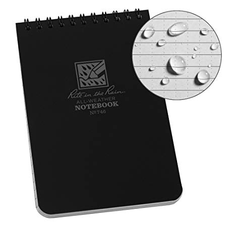 Rite in the Rain Weatherproof Top-Spiral Notebook, 4" x 6", Black Cover, Universal Pattern (No. 746)