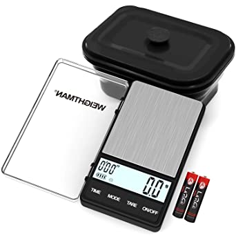 Coffee Scale, Espresso Scale with Timer 1000 x 0.1g, Gram Scale with 600ml Silicone Bowl, Small Pocket Scale with Stainless Steels Weighing Pan, Large LCD Screen and Bright Backlit, Battery Included