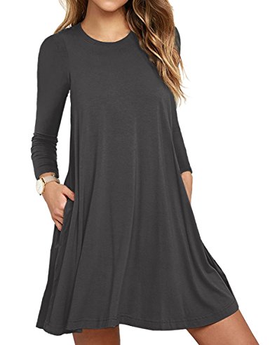 Viishow Women's Long Sleeves Pockets Dress Casual Swing T-Shirt Dresses