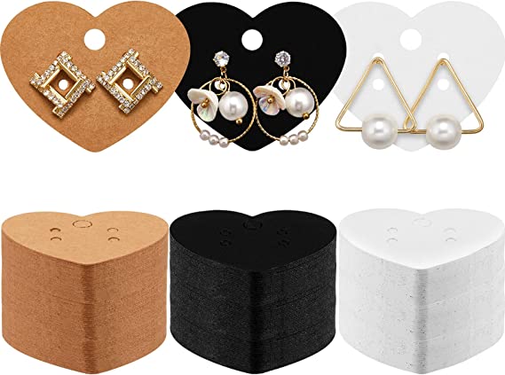 150 Pieces Earring Card Holders 3 Colors Heart Shape Earring Display Cards Earring Kraft Paper Cards for DIY Jewelry Packing Displaying Supplies, 1.96 x 1.57 Inch