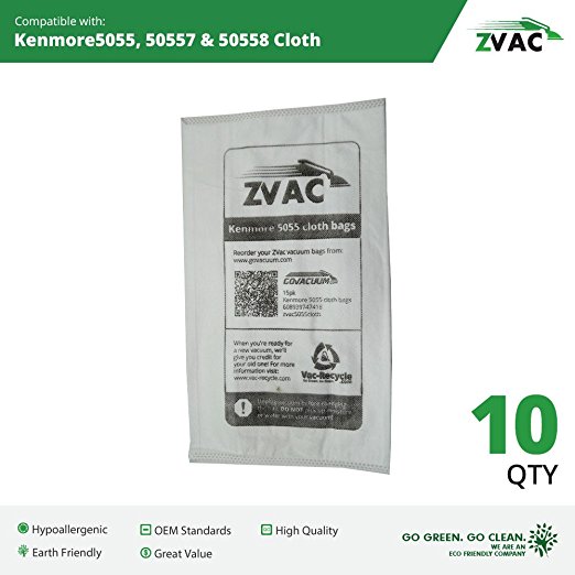 Kenmore Style C/Q Micro Filtration Canister Cloth Vacuum Bags Similar to 50558, 5055, 50557 by ZVac (10)