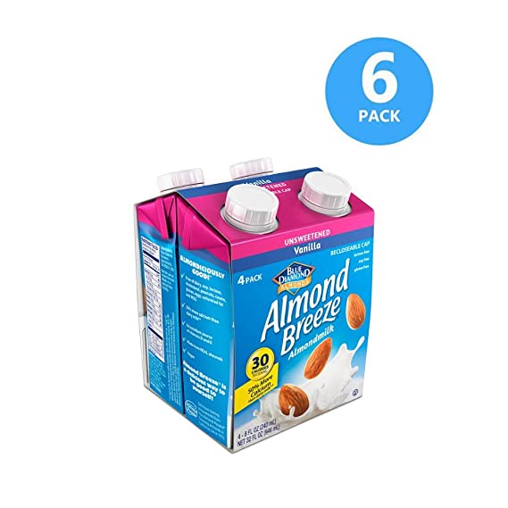 Almond Breeze Almond Milk, Unsweetened Vanilla, 8 fl oz, 4 count - Pack of 6