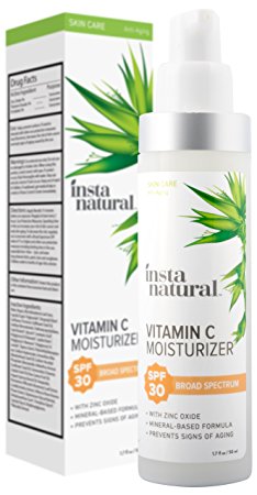 InstaNatural Vitamin C Moisturizer With SPF 30 – Daily Sun Protection For Men & Women – Anti Aging Formula With Hyaluronic Acid & Sunflower Oil - Zinc & Titanium Dioxide To Prevent Sun Damage – 1.7oz