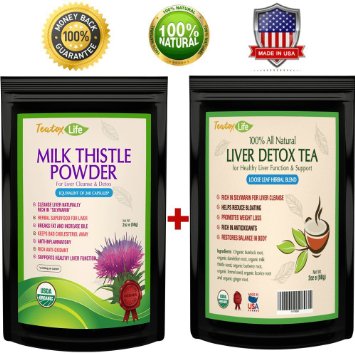 Teatox Life: Liver Detox dandelion tea and milk thistle powder for liver cleanse, rescue, support, organic herbal cleanse formula as liver detoxifier, flush and health | Made in USA| USDA Certified