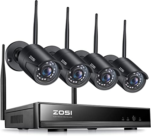 ZOSI 1080P Wireless Security Camera System, H.265  8 Channel 2MP CCTV NVR Recorder and 4pcs 1080P Auto Match WiFi IP Camera Outdoor Indoor,Night Vision,Motion Alert, Remote Access (No Hard Drive)