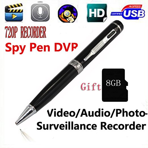 A0CHAN Portable Spy Pen Hidden 720P Hd Camera Camcorder Mini Dv Video Business Recorder 8GB Micro SD Card Silvery
