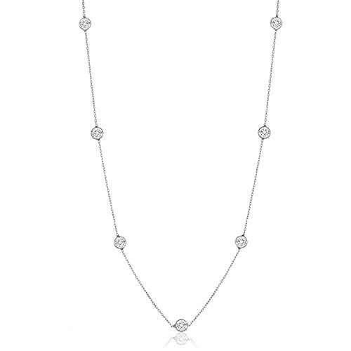 Sterling Silver Round Cubic Zirconia Station Necklace 16"-30"
