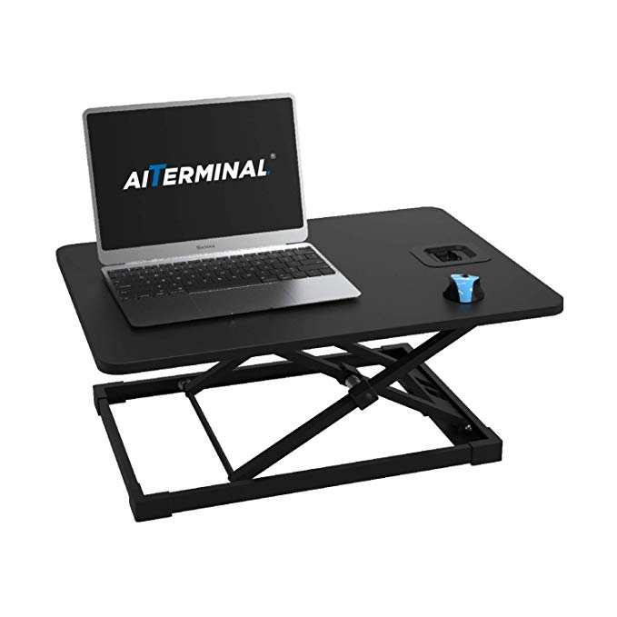 AITERMINAL Standing Desk Height Adjustable Single Top 26" Sit Stand Converter Tabletop Monitor Laptop Riser Platform Station-Black