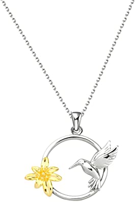 AKTAP Hummingbird Necklace with Flowers Hummingbird Gift Animal Gift for Women Girls