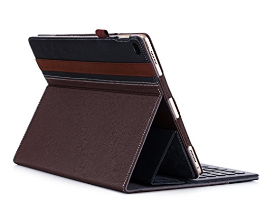 iPad Pro 9.7 inch Premium Case with Stand, ProCase Exclusive Multiple Viewing Angles Folio Standing Case for 2016 Apple iPad Pro 9.7", Compatible with Smart Keyboard (Black / Brown)