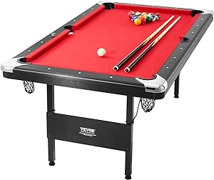 VEVOR Billiards Table, 6.3 ft Pool Table, Portable Foldable Space-Saving Table, Billiard Table Set includes Balls, Cues, Chalks and Brush, Black with Red Cloth, Perfect for Family Game Room Kid Adult