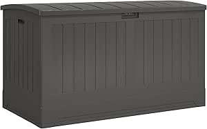 Suncast 200 Gallon Deck Box, Outdoor Storage for Tools, Gardening Equipment, Sports Gear, and More, Peppercorn