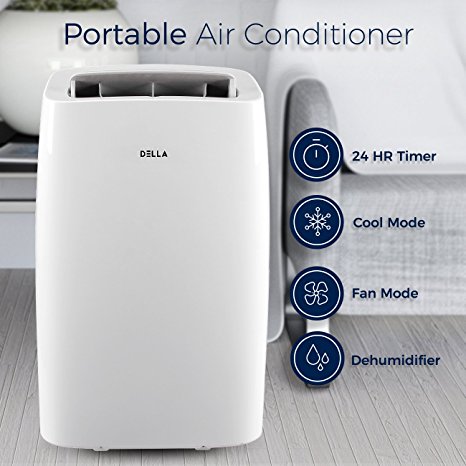 DELLA 14,000 BTU Portable Air Conditioner Cooling Fan Dehumidifier Digital Display Remote Control Window Vent Kit White