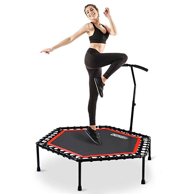 ONETWOFIT Trampoline, 48in Professional Fitness Trampoline with Adjustable Handle for Outdoor and Indoor use, suitable for Adults Fitness, Weight Capacity: 150kg OT088