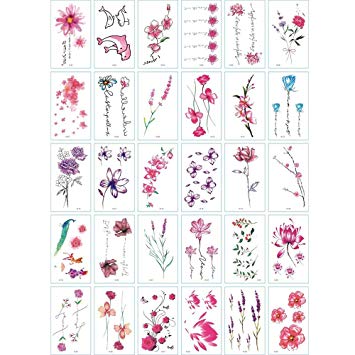 30 Sheets cute small flower temporary tattoos by Yesallwas,Waterproof long lasting Fake Tattoos Stickers for for kids girls women body tattoos-lotus tattoo,stars tattoo,rose tattoo,dolphin tattoos