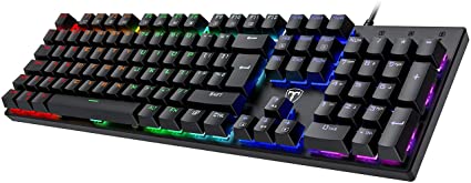 Mechanical Keyboard, PICTEK Gaming Keyboard Mechanical Blue Switch, Adjustable Rainbow Backlight, Standard UK Layout Wired Keyboard with Full Anti-ghosting Keys for Gaming, Programming