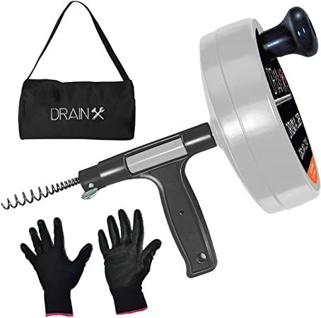 Drainx Pro 50-FT Heavy Duty Steel Drum Drain Auger Plumbing Snake with Work Gloves and Storage Bag