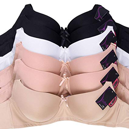 Women's Basic Plain Bras (Packs of 6) - Various Styles