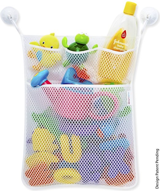 Playful Gear Bath Toy Organizer with Multiple Pockets for Many Uses   Super Strong Suction Hooks