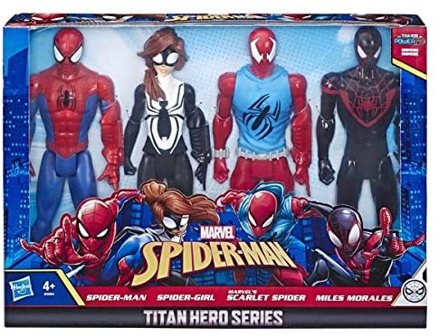 Marvel Spiderman Titan Hero Series Action Figures - Spider-Man, Spider-Girl, Scarlet Spider, Miles Morales! (4 Action Figures)