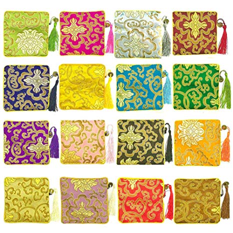 NHW 16pcs traditional brocade bag embroidery bag jewelry bag Shu Jin fringed Wallet Zipper jewelry bag value set