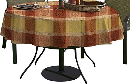 Elrene Home Fashions Morocco Outdoor Flannel Back Vinyl Tablecloth BBQ Umbrella, 70" Round, Multicolor