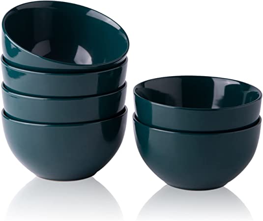 AmorArc Stoneware Cereal Bowls Set for kitchen, 22oz Ceramic Deep Soup Bowls Set of 6 , Black Bowls Set for Breakfast, Lunch, Dinner. Microwave&Dishwasher Safe, Green