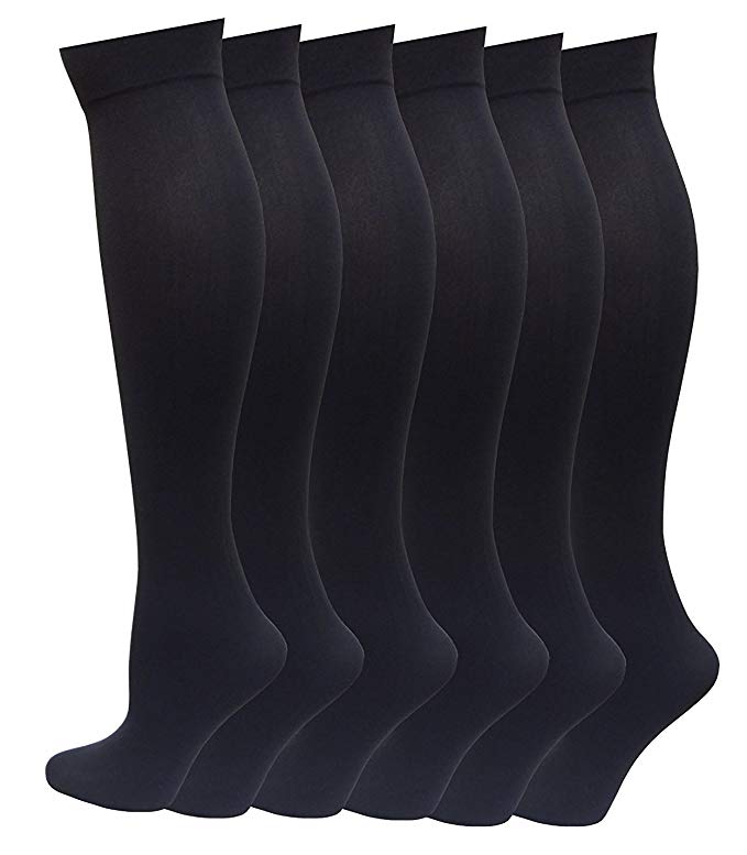 Yacht & Smith 6 Pairs Women Knee High Trouser Socks Opaque Stretchy Spandex (Many Colors)