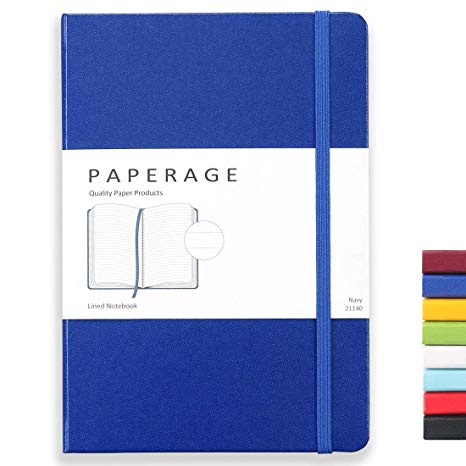 Paperage Lined Journal Notebook, Hard Cover, Medium 5.7 x 8 inches, 100 gsm Thick Paper (Navy, Ruled)