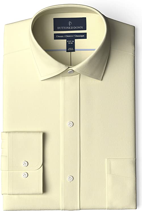 Amazon Brand - Buttoned Down Men's Classic-Fit Solid Non-Iron Dress Shirt Pocket Spread Collar