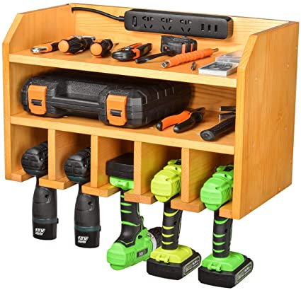 Drill Charging Station | Drill Storage | Wall Mounted Tool Storage Organizer | Power Tool Storage - Power Drill Toolbox Screwdriver Cordless Drill Organizer - Tool, Parts Craft Organizer Wooden