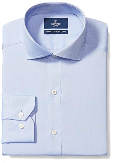 Amazon Brand - BUTTONED DOWN Men's Tailored Fit Cutaway-Collar Solid Pinpoint Non-Iron Dress Shirt