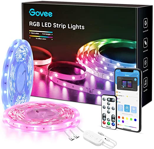 Govee 65.6ft LED Strip Light, Smart Light Strip with App Control via Bluetooth and Remote Controller, Color-Changing RGB LED Lights with Music Sync and 20 Scene Modes for Bedroom, Kitchen, Party