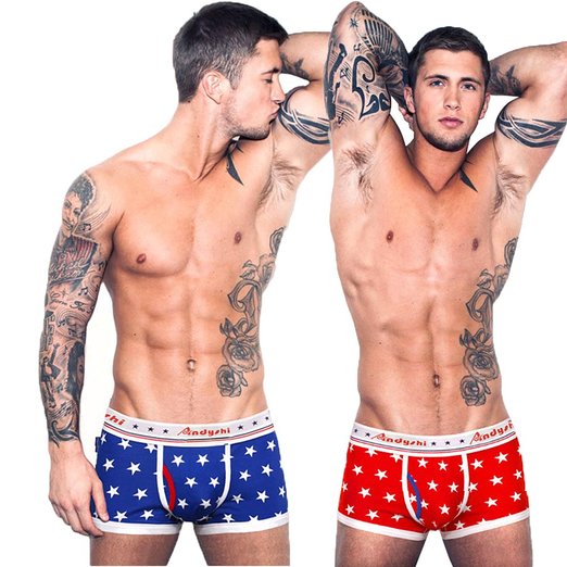Andyshi Men's Flag Stripe/Stars Printed Boxer Briefs Underwear (2 pack)