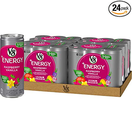 V8  Energy, Juice Drink with Green Tea, Raspberry Vanilla, 8 Fl Oz Can (4 packs of 6, Total of 24)