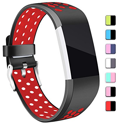 For Fitbit Charge 2 Strap Bands, Mornex Soft TPU Sports Wristbands Bracelet Replacement Straps with Breathable Holes, Adjustable Watchband for Fitbit Charge 2