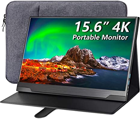Cocopar Portable Monitor 4K 15.6 inch IPS HDR FreeSync 99% SRGB 3840x2160 Frameless Display with Type C Mini HDMI for Laptop Pc Phone Mac Surface Xbox PS4 Switch with Smart Case